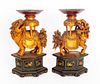 Chinese Carved Lacquered Wood Candle Stands, Pair