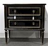 A Directoire Style Ebonized and Parcel Gilt Commode, Bodart, Height 27 1/2 x width 28 x depth 17 inches.