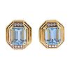 16Ct Aquamarine Diamond Gold Earrings