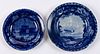 STAFFORDSHIRE AMERICAN VIEW / NAUTICAL MOTIF TRANSFER-PRINTED CERAMIC CUP PLATES, LOT OF TWO