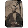 Tintype of Man Armed with Volcanic Pistol