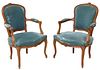 (2) FRENCH LOUIS XV STYLE UPHOLSTERED FAUTEUILS