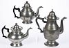 AMERICAN SIGNED PEWTER COFFEE / TEAPOTS, LOT OF THREE
