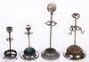 ENGLISH STERLING, DUTCH 0.833 SILVER, AND SILVER-PLATED / -TONED HATPIN HOLDERS / STANDS, LOT OF FOUR