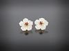 14K Mother of Pearl Ruby Floral Earrings