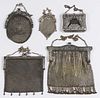 ANTIQUE / VINTAGE STERLING AND SILVER-PLATED / SILVER-TONED MESH AND OTHER LADY'S PURSES, LOT OF FIVE