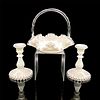3pc Fenton Silver Crest Glass Basket and Candle Sticks