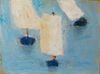Katherine Bradford (Am. b. 1942), "3 Sails on Blue" 2006, Oil on canvas, framed