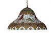 LARGE BELL-FORM LEADED GLASS HANGING LAMP