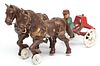 Cast Iron Horse Team And Cart With Driver L 11"
