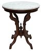 Victorian Carved Walnut Lamp Table, Marble Top, Ca. 19th C., H 29" W 23" Depth 18"