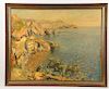 Oil Painting of Seaside Mountain Scene by C. Peringani.