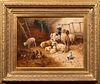   BARN INTERIOR OF CHICKENS, GOATS AND SHEEP OIL PAINTING