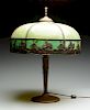 Arts & Crafts Bronze Lamp with Slag Glass Shade.