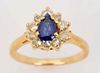 14K Yellow Gold Ring w/ Sapphire & Diamonds.