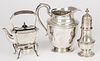 Sterling silver pitcher, teapot on stand, etc.