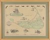 Framed Map of Nantucket Island Print by George Buctel, 1973