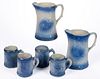AMERICAN BLUE AND WHITE FLYING BIRDS STONEWARE DRINKING ARTICLES, LOT OF SIX