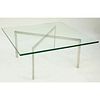 Knoll Barcelona Chrome and Glass Top Coffee Table Designed by Mies Van Der Rohe