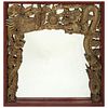 Chinese Hand Carved Painted Wood Frame Wall Mirror