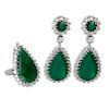 48.17 Carat Emerald, 10.50 Carat Diamond and 14 Karat White Gold Ring and Pendant Earring Suite.