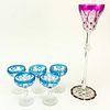 Six (6) Pieces St Louis Crystal Stemware. Featuring an extra tall wine hock and 5 small champagne glasses.