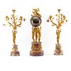 Antique French Gilt Bronze and Marble Three (3) Piece Figural Clock Garniture Set