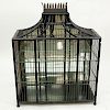 Vintage Bamboo Black Painted wall-hung Etagere with glass shelves
