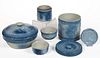 AMERICAN BLUE AND WHITE FLYING BIRDS STONEWARE KITCHEN ARTICLES, LOT OF FIVE