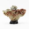 Antique Chinese Carved  Soapstone High Relief Censer with Monkey and Flower Motif