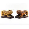 Pair of Chinese Wood Carved Gilt Painted Foo Dog Covered Boxes