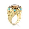 Vintage Smoky Quartz and Turquoise Gold Ring