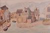 Mark Baum Watercolor of Harbor and Houses