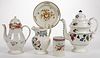 BRITISH HAND-PAINTED FLORAL MOTIF COFFEE AND TABLE ARTICLES, LOT OF FIVE