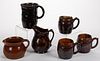 AMERICAN EARTHENWARE / REDWARE DRINKING ARTICLES, LOT OF SIX