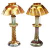 Pair of Tiffany Favrile Candlestick Lamps with Ruffled Shades