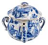 English Delftware Blue and White Posset Pot and Cover