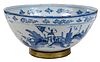 English Delftware Blue and White Punch Bowl