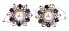 18kt. Blue Sapphire, Diamond and Pearl Cluster Clip On Earrings 