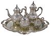 German Sterling Four Piece Tea Service with Tray 