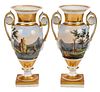Pair of Old Paris Porcelain Painted and Gilt Urns