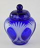 COBALT LEAD CRYSTAL COVERED CANDY DISH