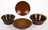 AMERICAN EARTHENWARE / REDWARE KITCHEN ARTICLES, LOT OF FOUR