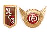 REO MOTOR CAR CO. FLYING CLOUD AUTOMOBILE / CAR / VEHICLE RADIATOR EMBLEMS, LOT OF TWO