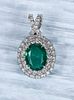 Platinum Oval Emerald and Diamond Custom Made Pendant
