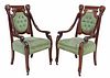 (2) VICTORIAN CARVED & UPHOLSTERED OPEN ARMCHAIRS