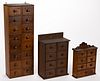 AMERICAN MIXED-WOOD HANGING APOTHECARY / SPICE BOXES, LOT OF THREE