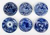 STAFFORDSHIRE FLORAL MOTIF TRANSFER-PRINTED CERAMIC CUP PLATES, LOT OF SIX