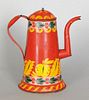 Rare red tin toleware lighthouse coffee pot, early