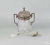 Russian silver and cut glass punch bowl and ladle,